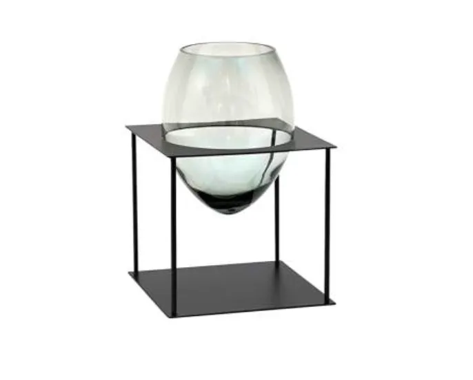 Glass black cone vase on stand small