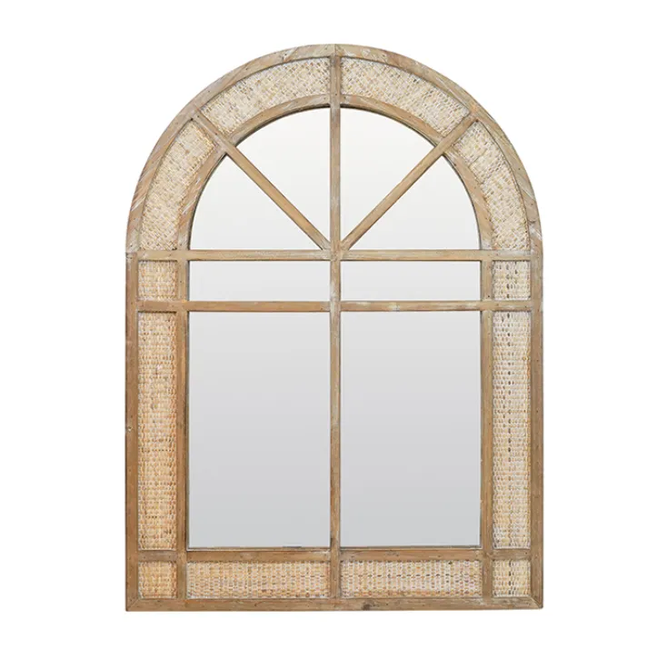 Rattan & timber arch wall mirror 80 x 110cm