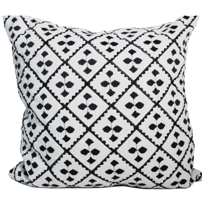 Black diamond knit feather cushion