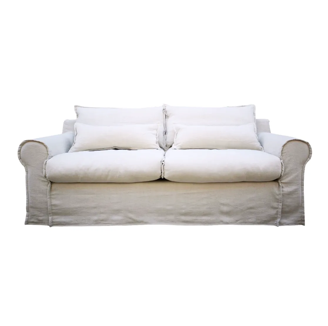 3 Seater Lounge Cream Linen Rolled Arm