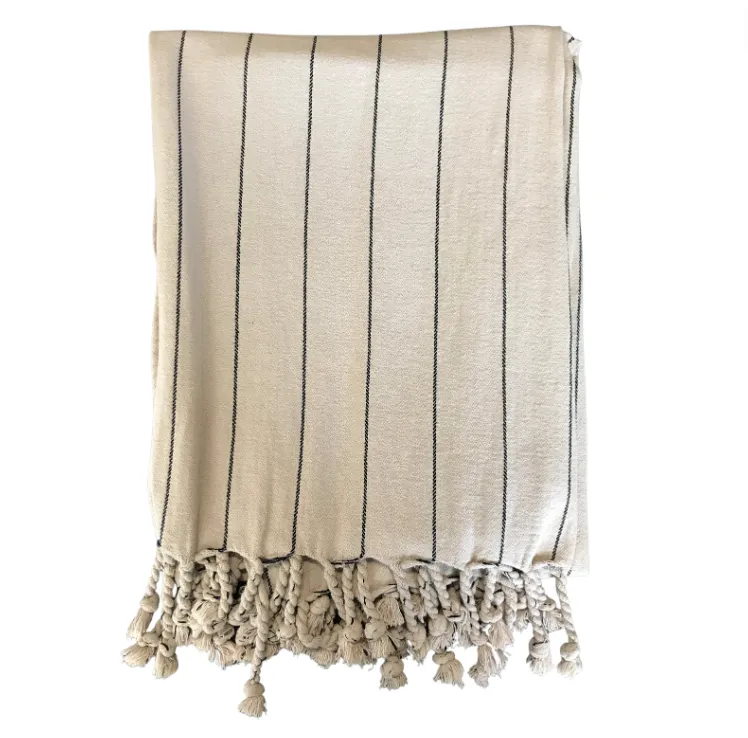 Natural Stripe throw with tassels