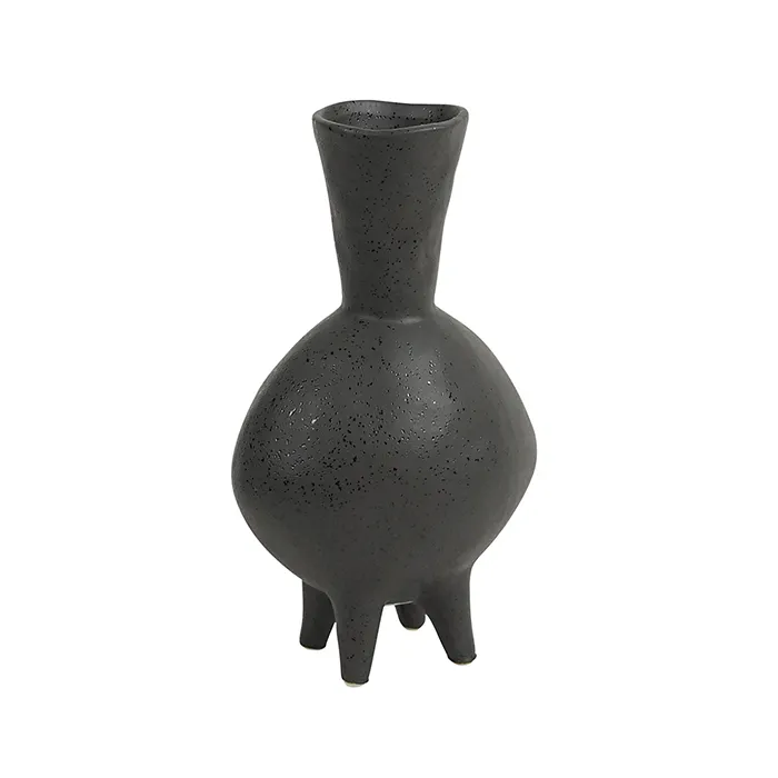 Ceramic black stone footed vase small