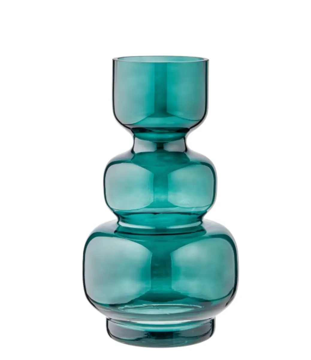 Glass teal tiered vase