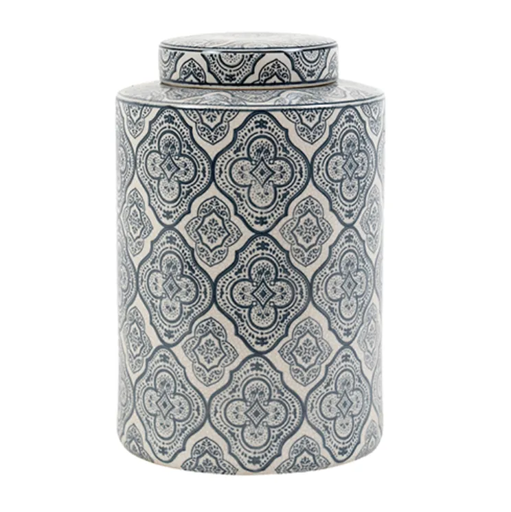 Ivory & Blue Filagree Round Ginger Jar Large