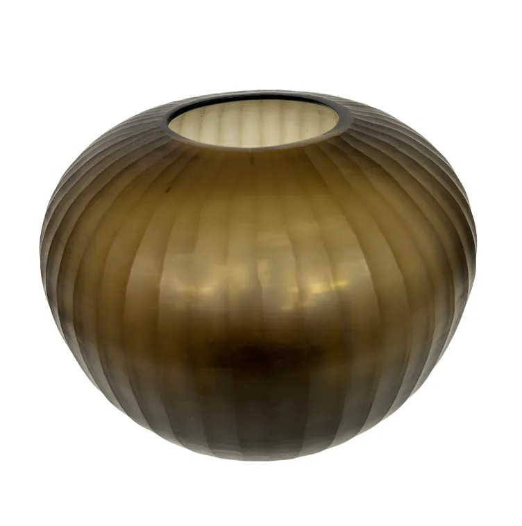 Amber Brown Lined Glass Round Vase
