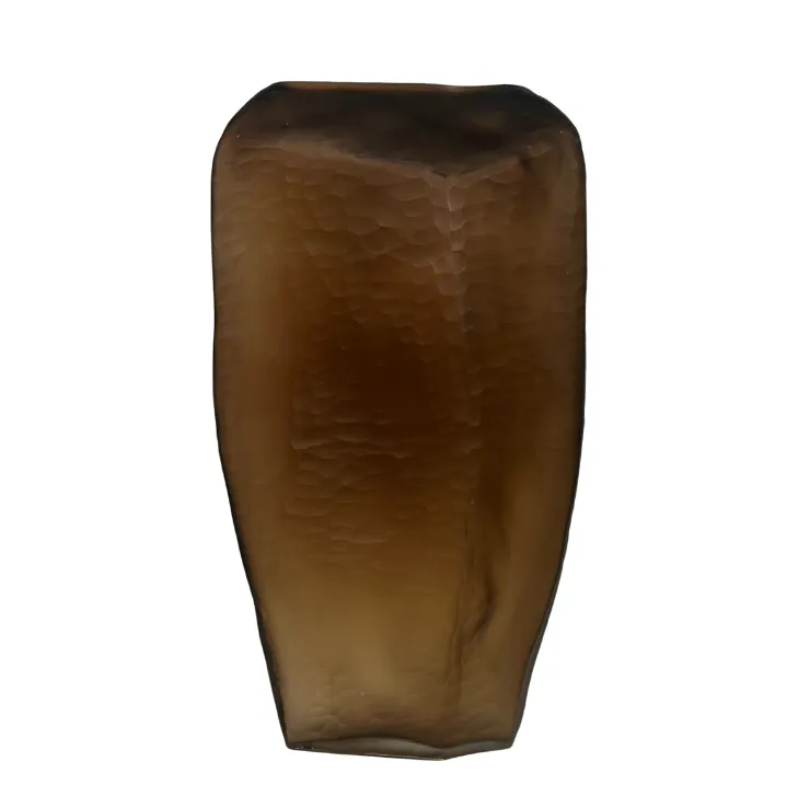 Amber Hand Made Etched Glass Vase