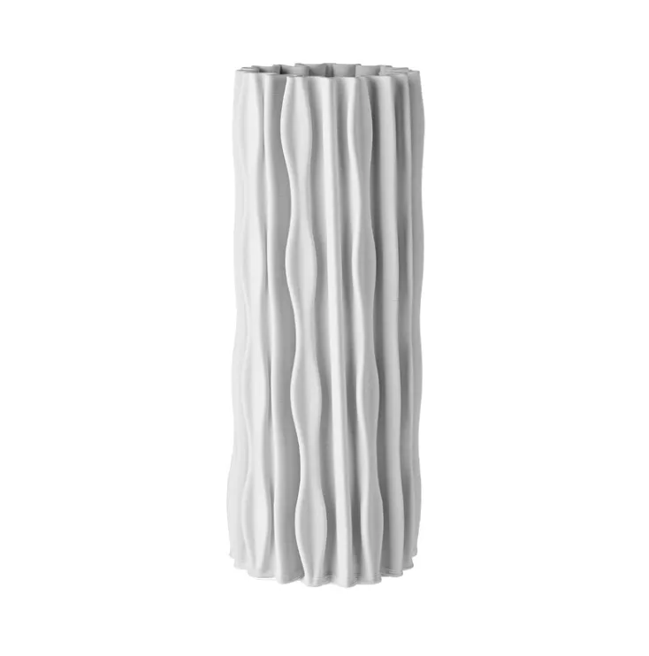 Ceramic White Ribbed Vase 