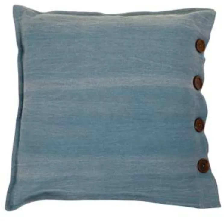 Blue denim light with button poly cushion