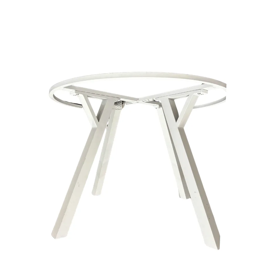 White Metal Frame, Glass Top Round Dining Table