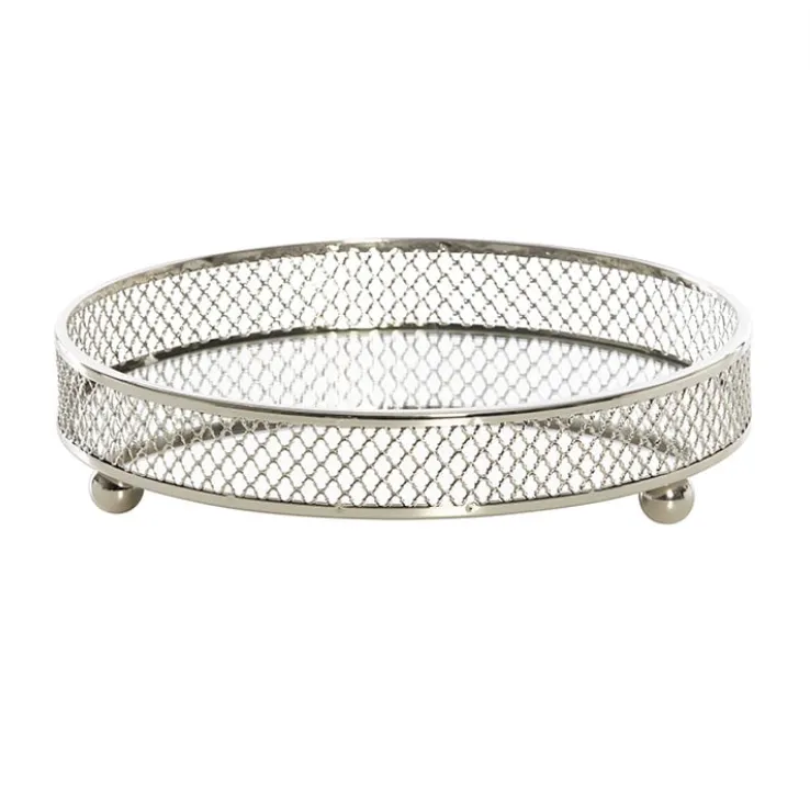 Nickel  Mesh Mirror Round Tray