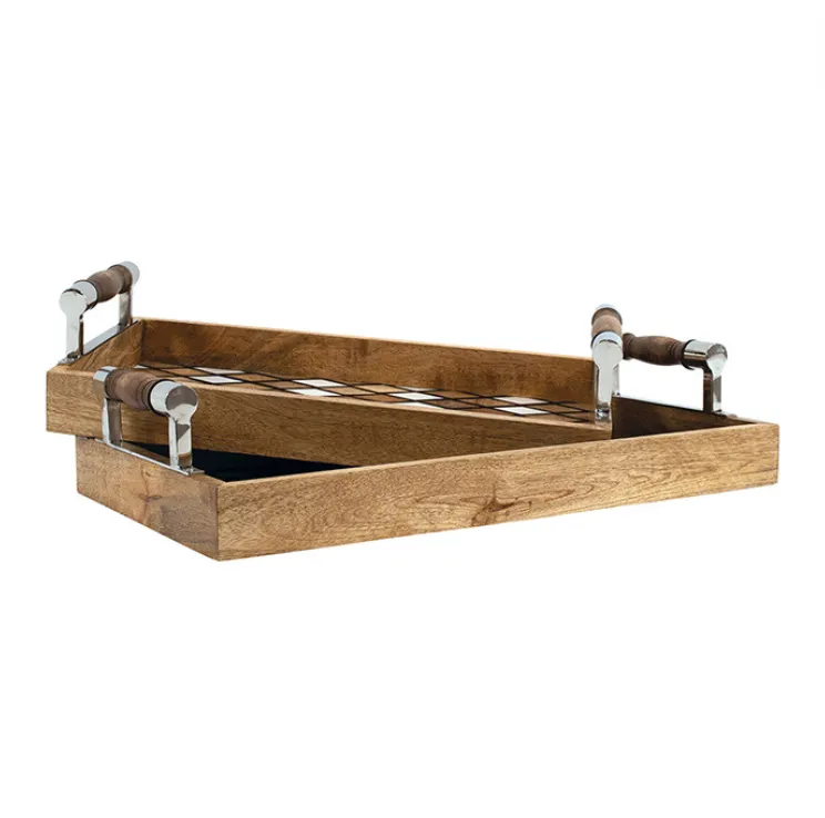 Rectangle Wood/ Resin Inlay with Handles Tray