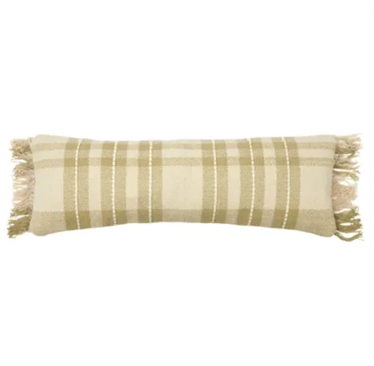 Green sage check long poly lumber cushion