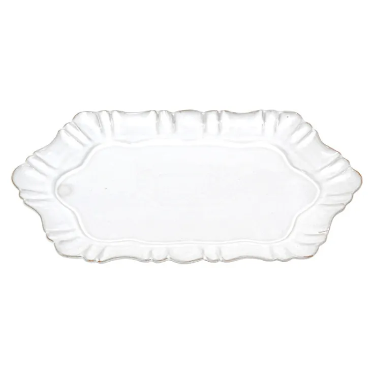 Terracotta white rect platter with frill edge sml