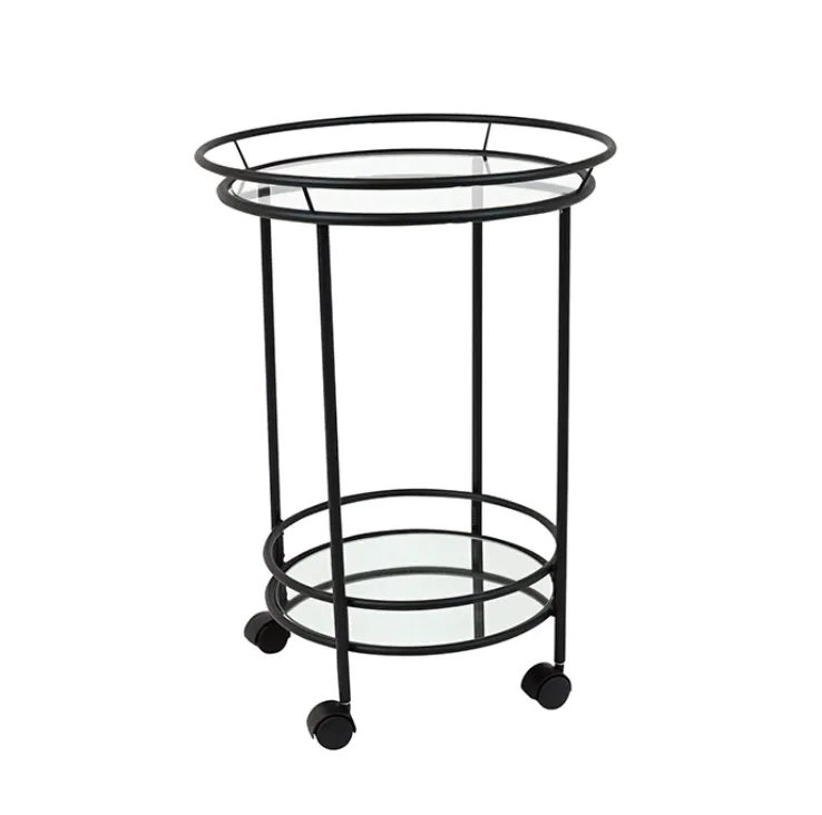 Black frame round clear glass Bar cart