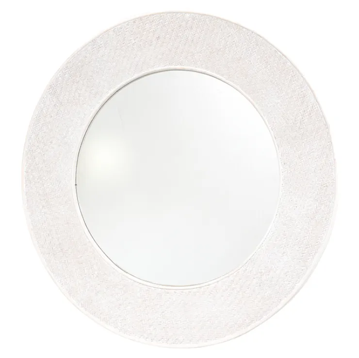 Bamboo Whitewash Round Mirror 100cm