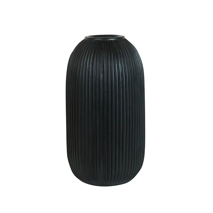 Resin black ribbed vase large