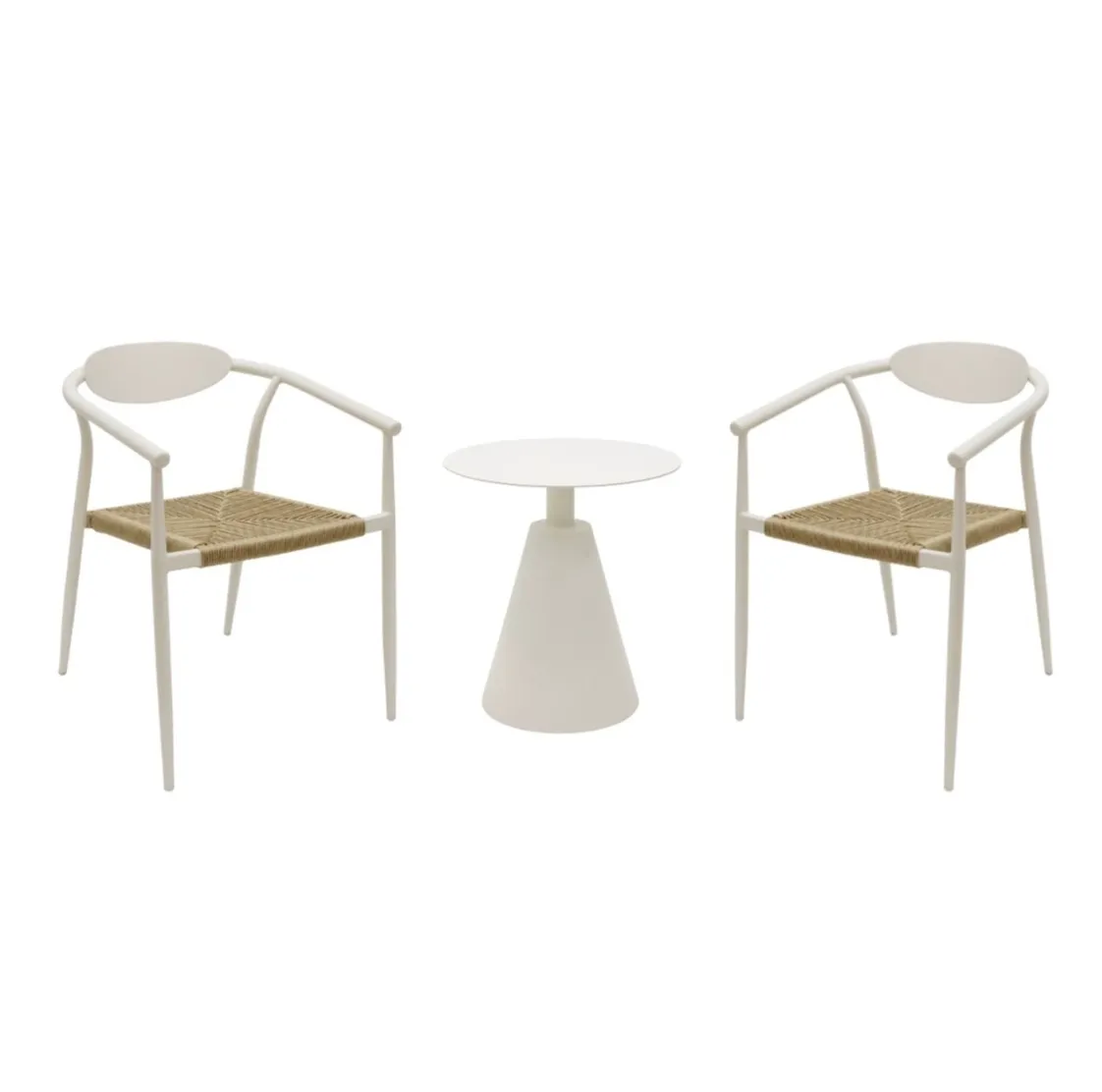 Outdoor 3- Piece Setting White / Natural Rattan