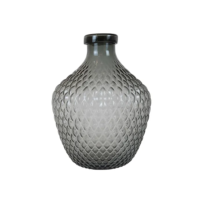 Glass Grey Diamond Cut Bottle Neck Vase