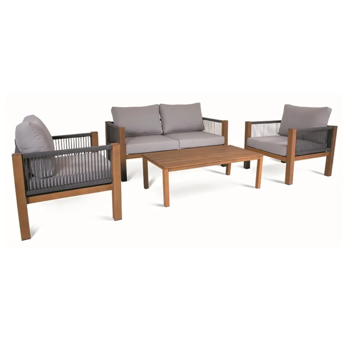 Outdoor 4 Piece Metal Frame Brown / Grey Lounge Setting