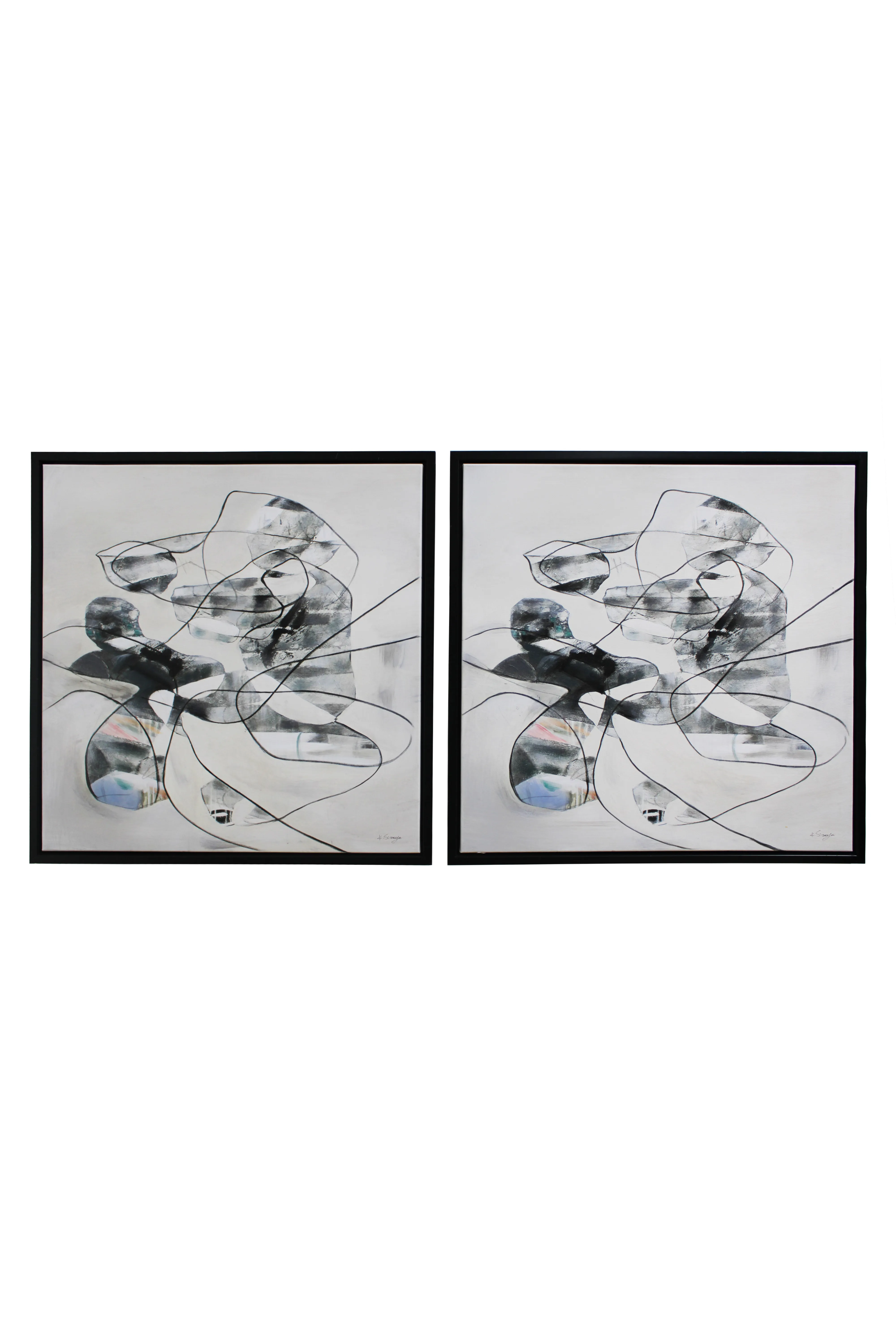 Monochrome Reflections Abstract Artwork Set - AW66