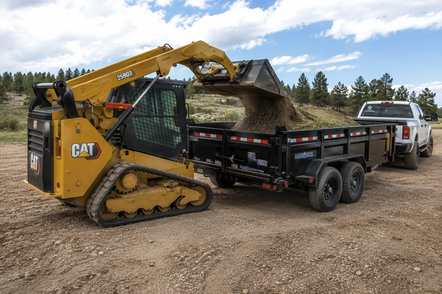 Cat 259D3 Skid Steer and Dump Trailer Bundle