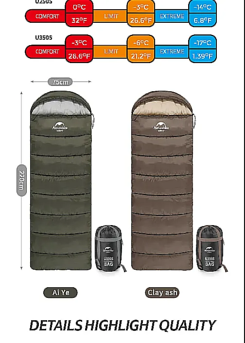 Sleeping bag -3 comfort Naturehike U350S 