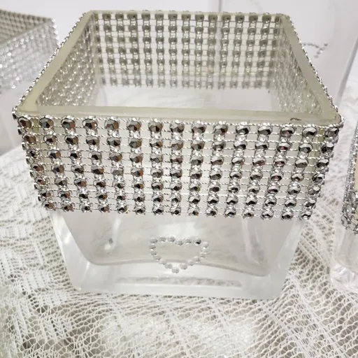 Clear Vase with Silver Rhinestones
