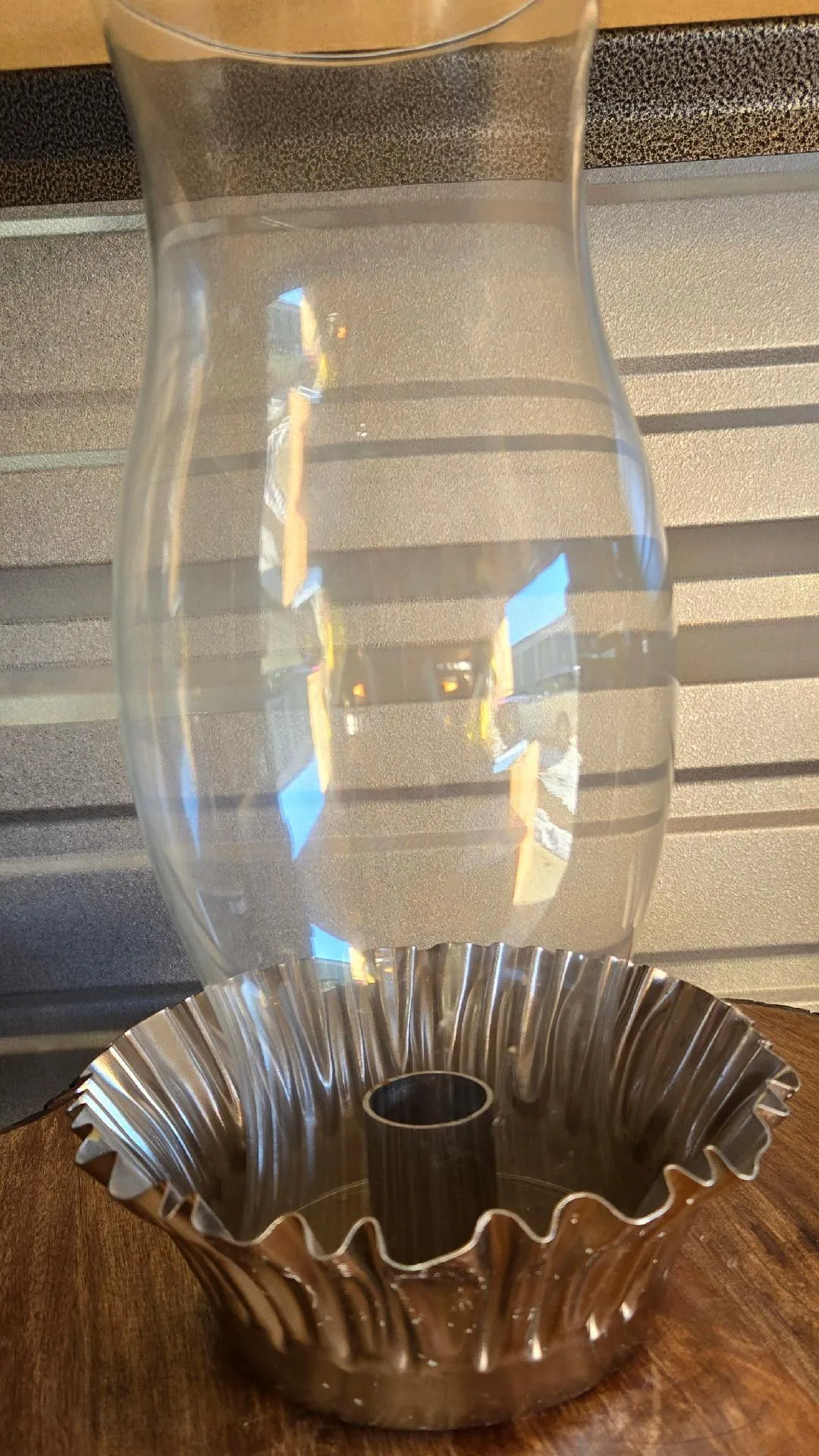 Hurricane Vases with Silver Fluted Tray for Candles or Use For Floral