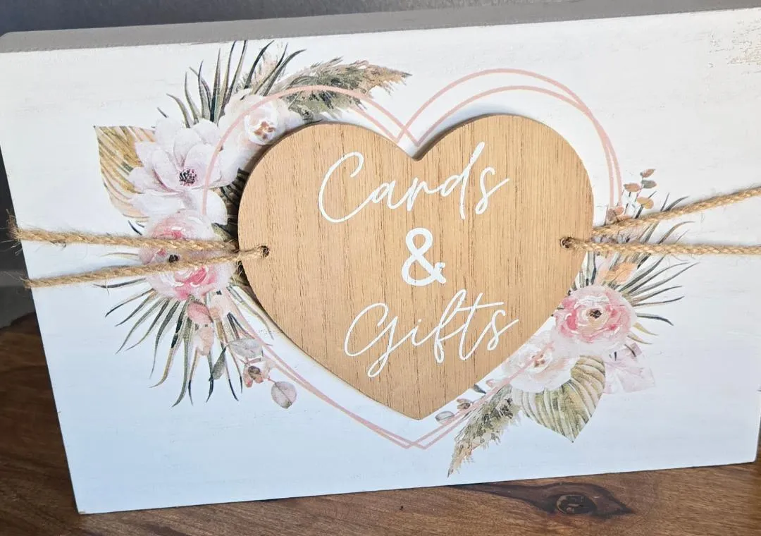 Card & Gifts Sign with Wood Heart
