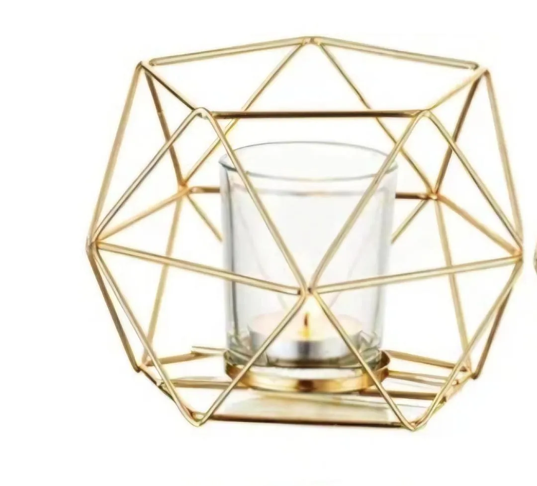 Geometric Gold with Clear Votive  and Tealight