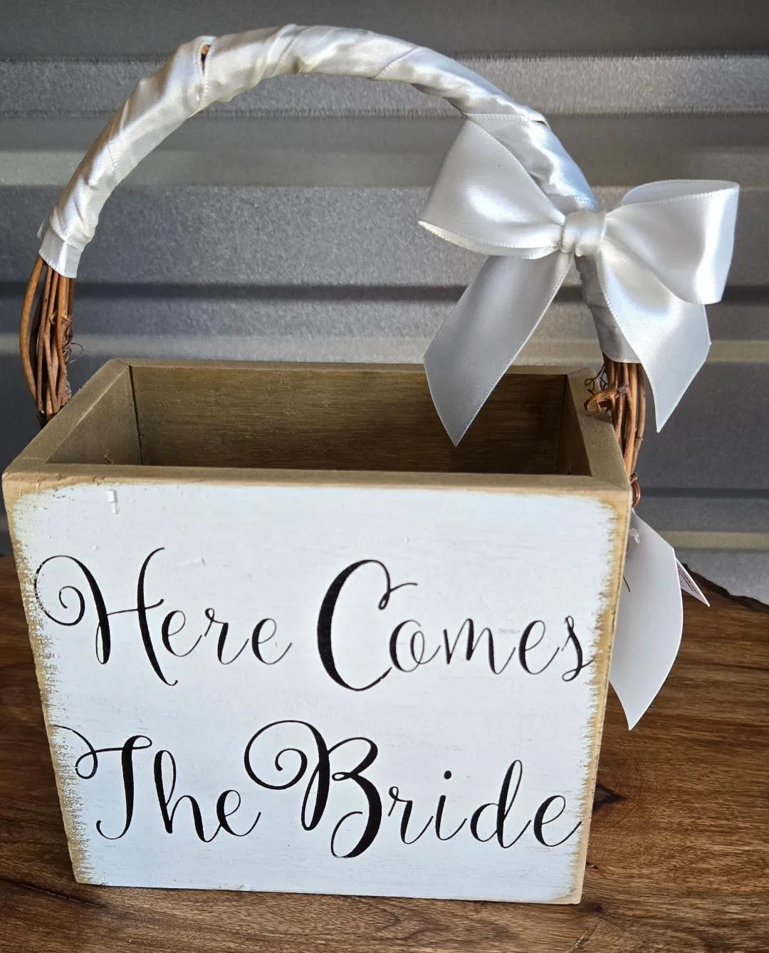 Wood Flower Girl Basket Here Comes The Bride