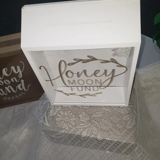 White Honeymoon Fund Box with Gold Letters