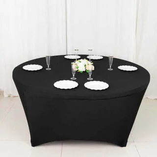 Spandex 5 Foot Round Tablecloths Black