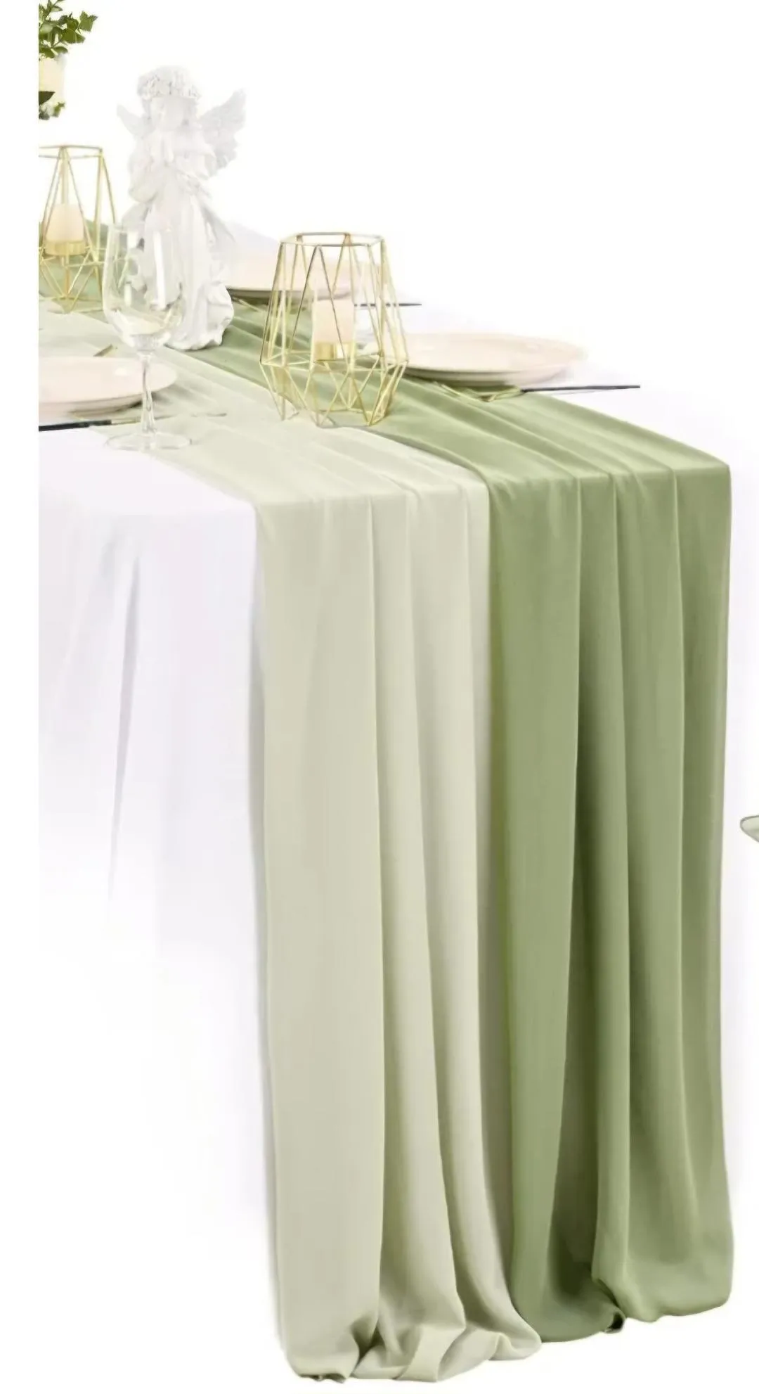 Set of  2 Shades of Green Chiffon Runners 27 Inches X 10 Feet