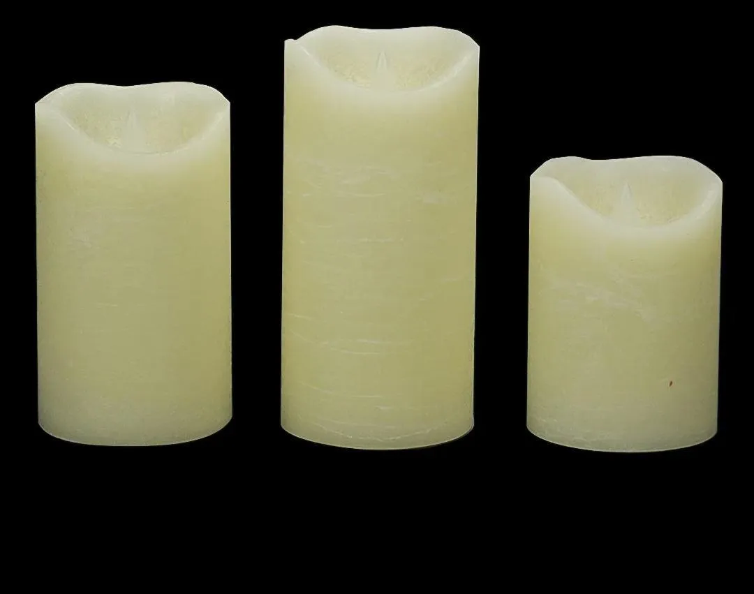 Set 3 Candles 4, 5, 6 Inch X 3 Inch Diameter Warm White Battery Operated