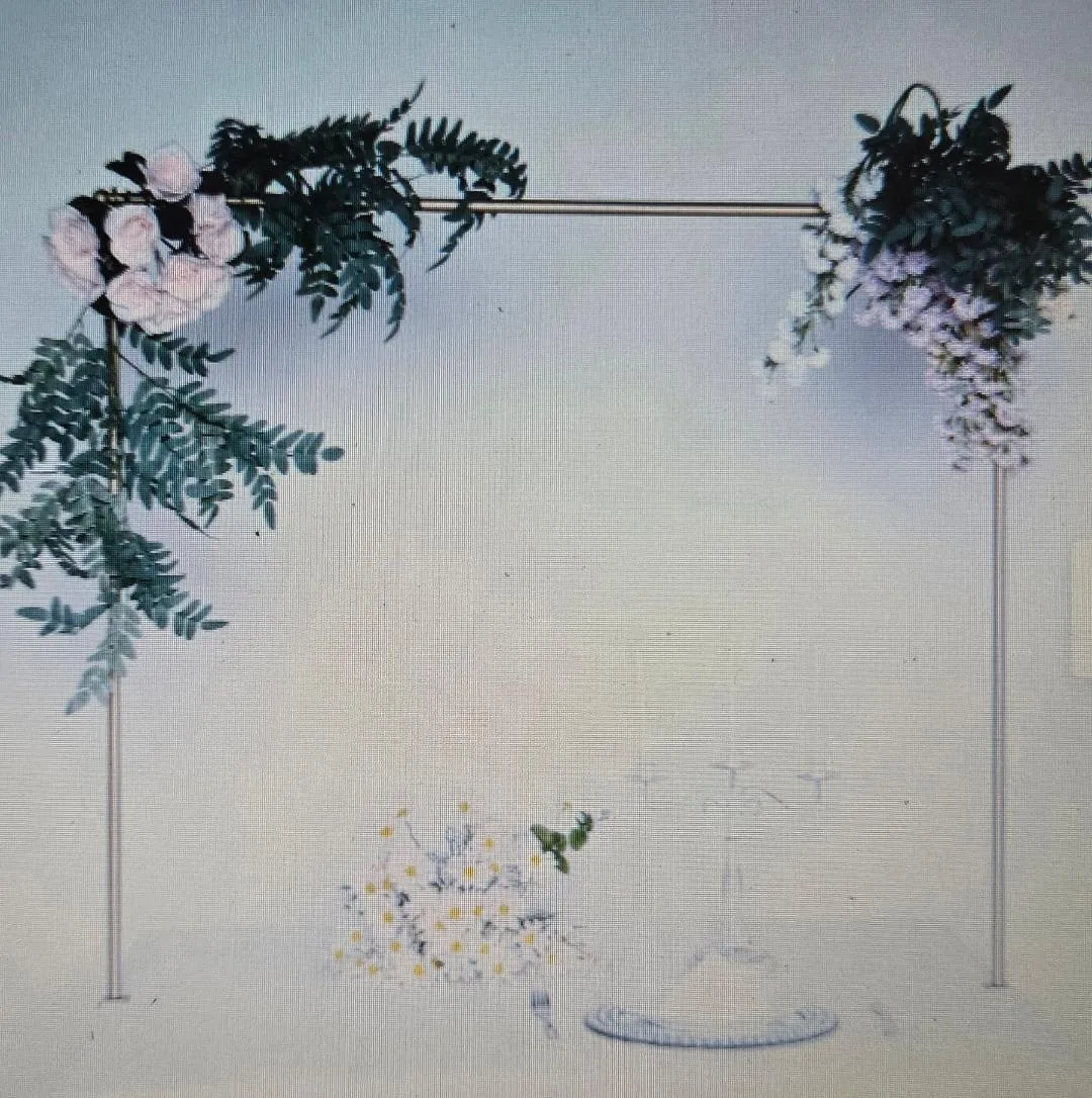 Gold Backdrop   Stand Mounts on a table adjusts 48-78 Inches Wide and 42 Inches tall