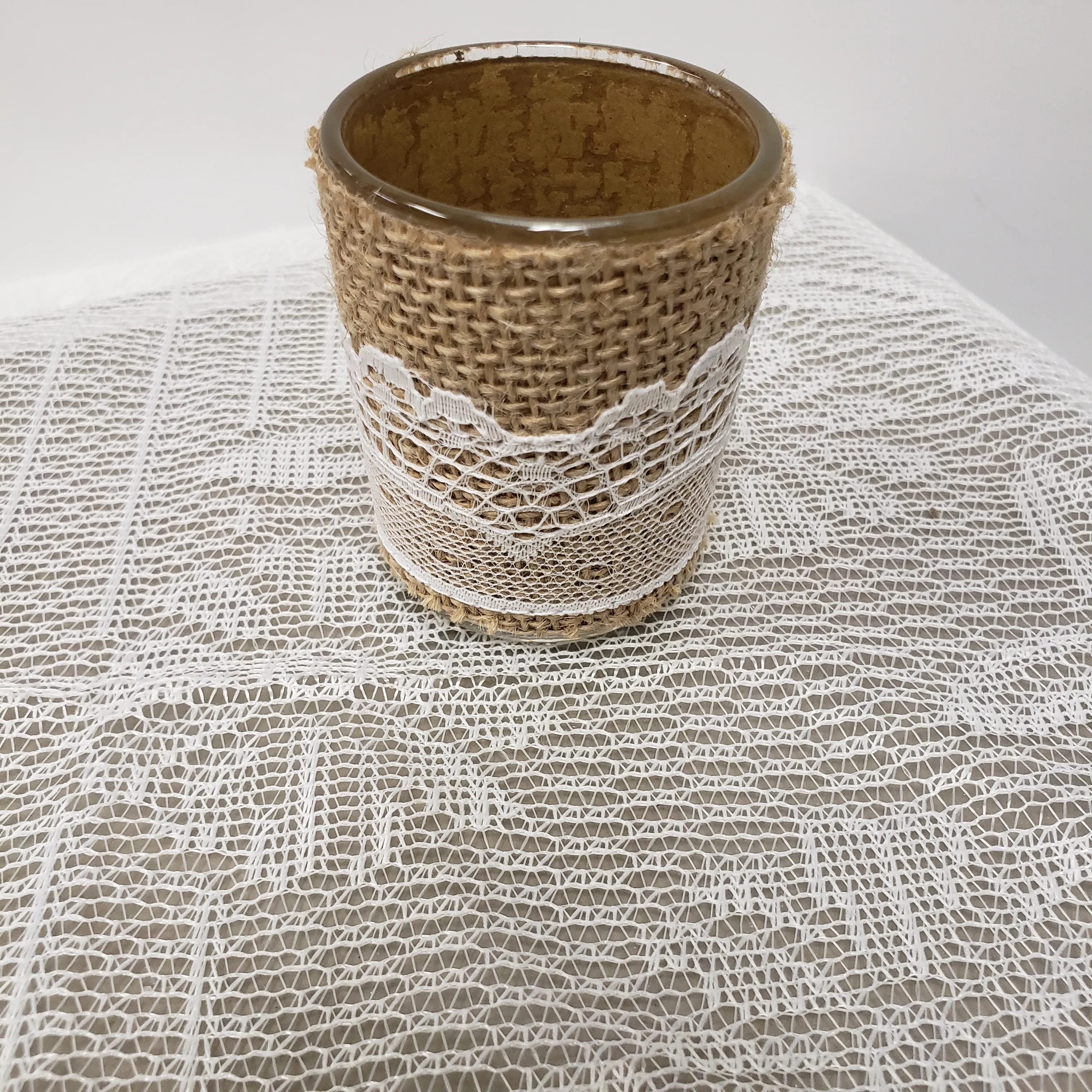 Burlap and Lace Votive