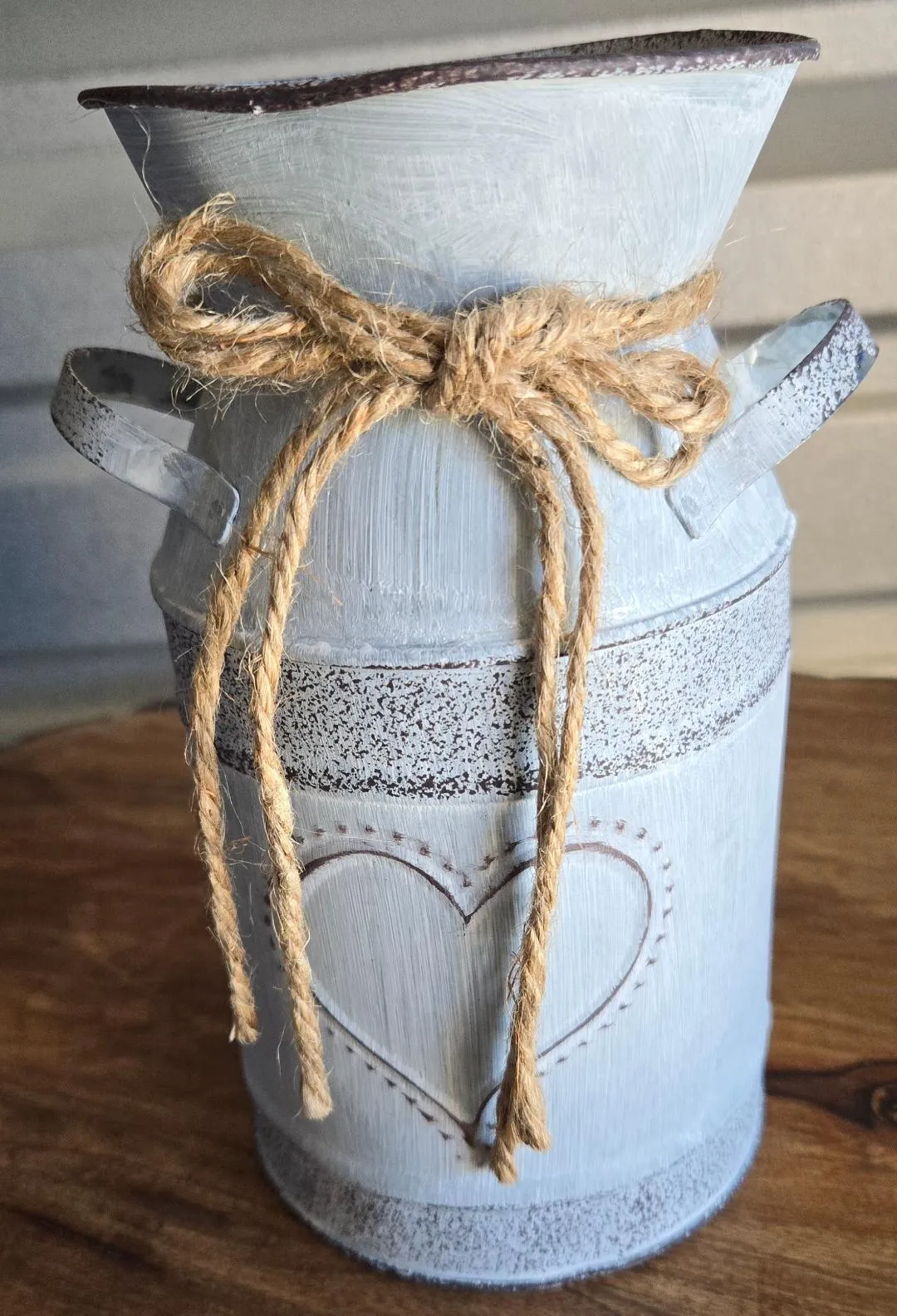 Blue Milk Can with Twine 7 1/2 Inches tall