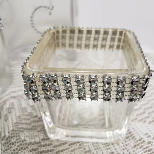 Small Square Clear Votives with Silver Rhinestones