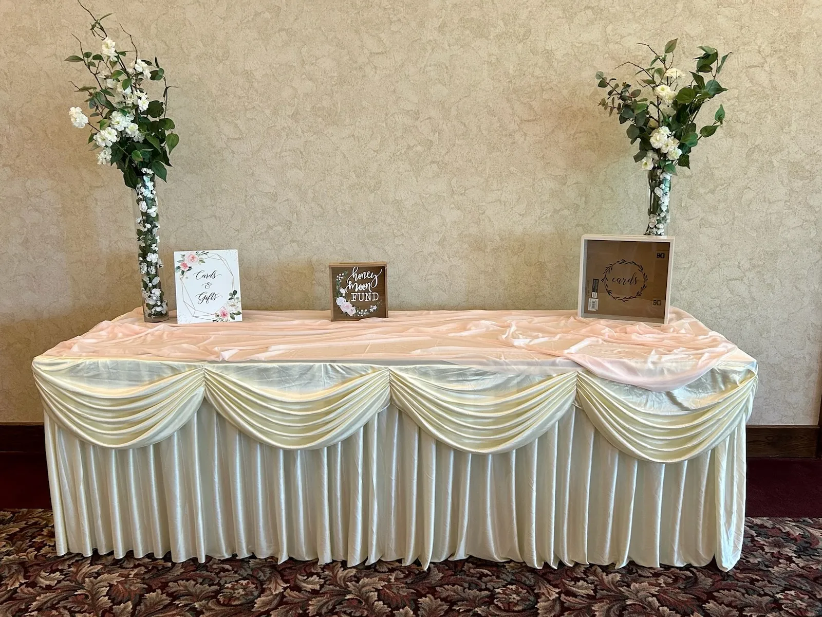 Fancy Ivory Table Skirt with Valance 6 Foot