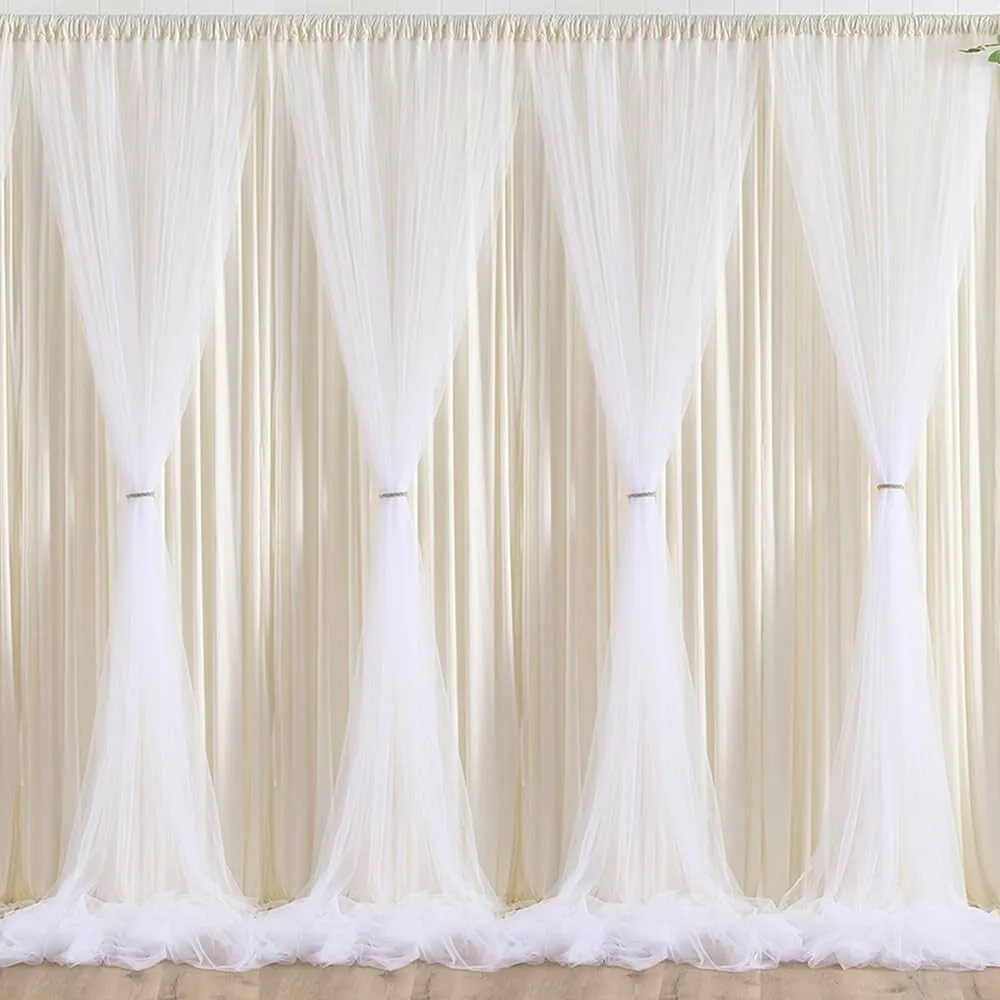 Ivory Polyester with Tulle Sheer Drapes 20Ft X 10 FT