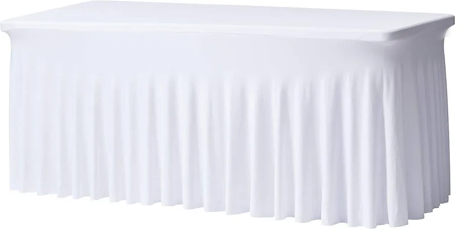 8 Foot White Wavy Spandex Tablecloths 