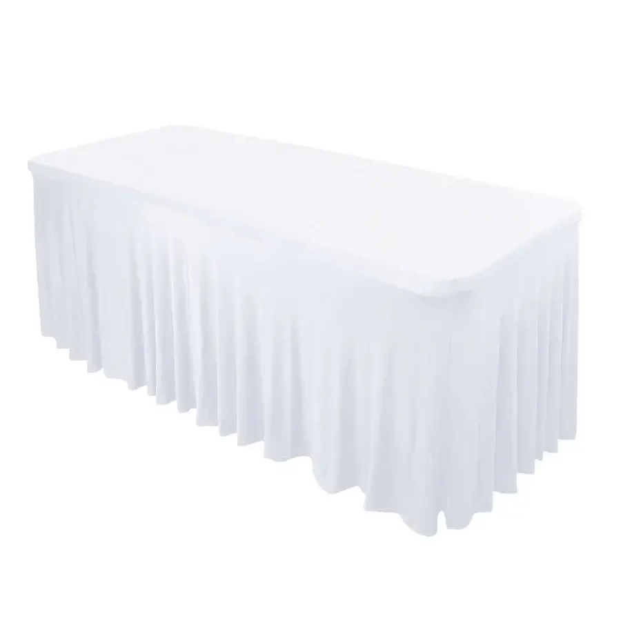 6 Foot Wavy White Spandex Tablecloths or use as a Table Skirt 