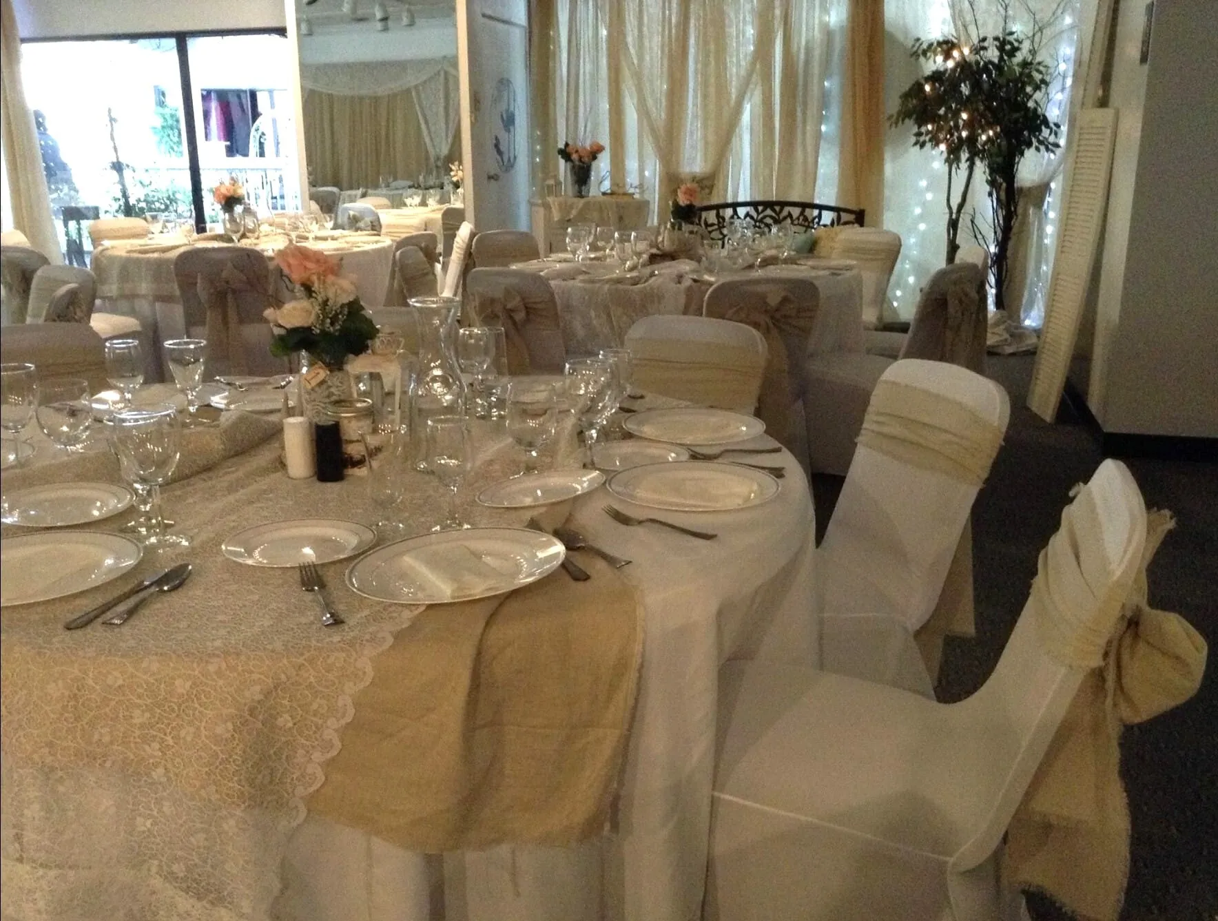 linen chair bows with frayed edges