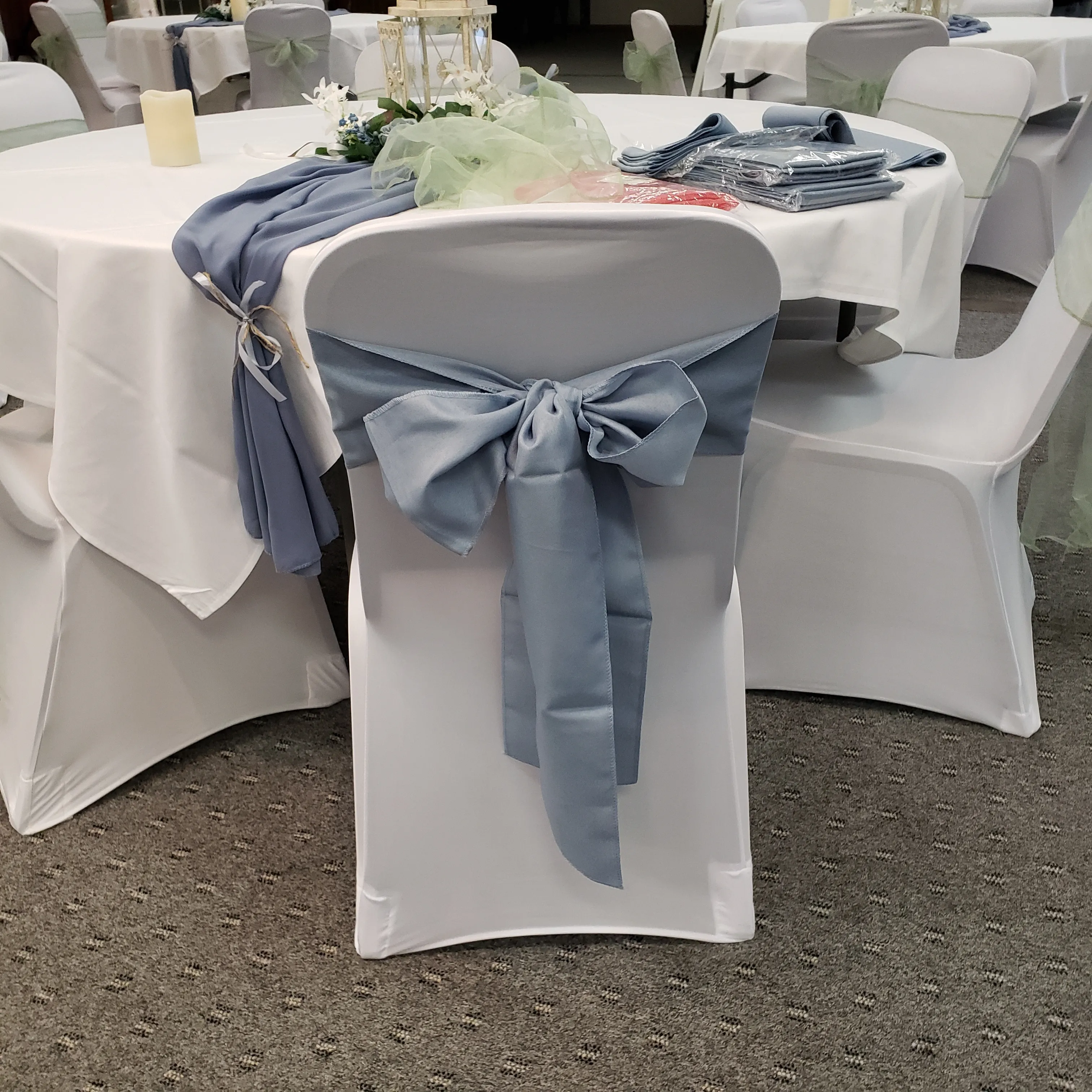 Polyester Cornflower/Dusty Blue Chair Bows