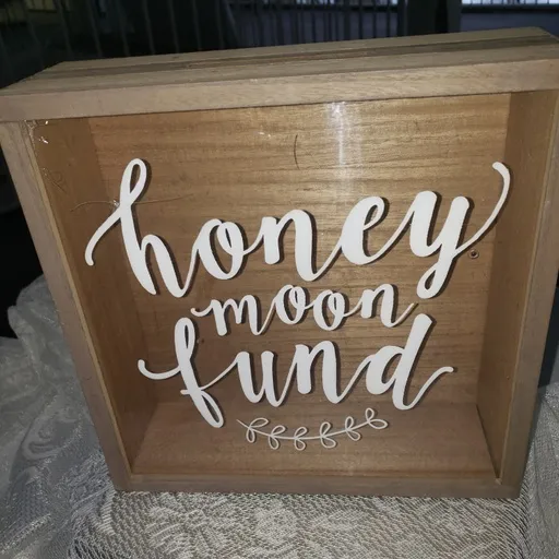 Wood Honeymoon Fund Box White Lettering