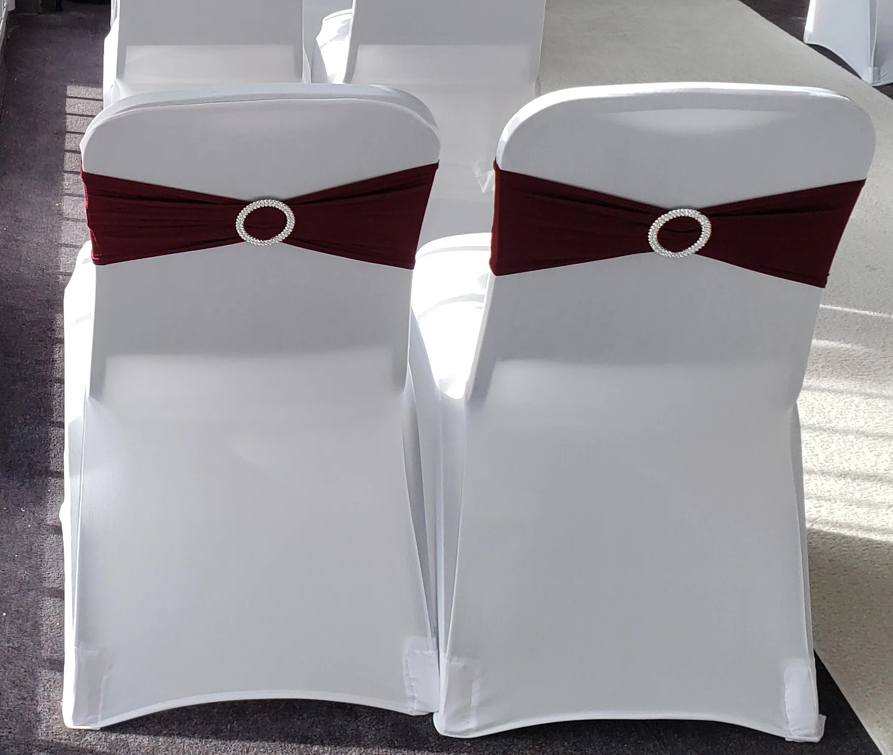 Burgundy Chair Spandex Bands with Silver Round Buckles