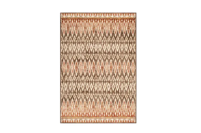 Russet and Brown Ethnic Look Lattice Design Rug