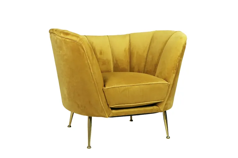 Old Gold Channel-Tufted Velvet Chair with Gold Metal Legs