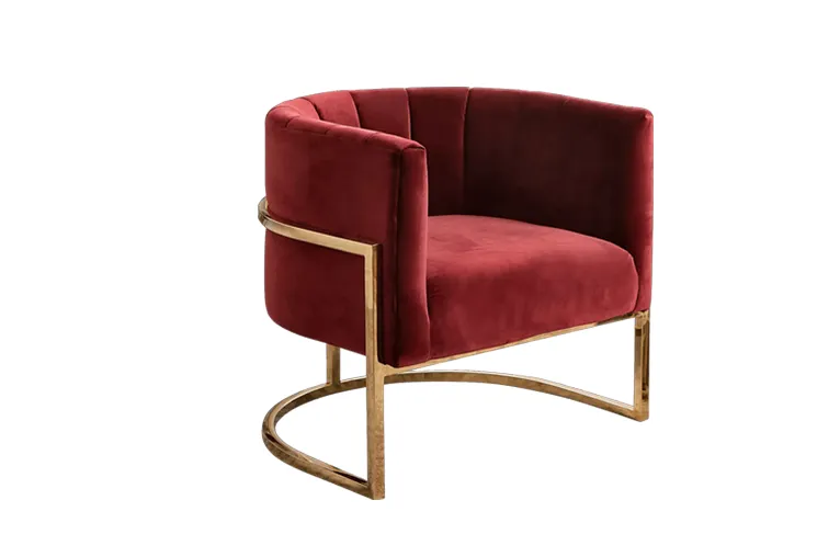Burgundy Velvet Channel-Tufted Barrel Chair with Gold Stainless Steel Frame
